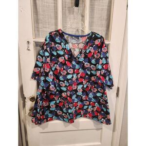 Red, White, & Blue Patriotic‎ Theme Scrub Top Unisex Size 3XL